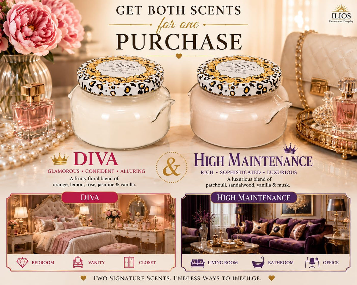 Diva & High Maintenance Scented Candle, 22 oz 2-Wick Soy Wax Jar, Large Highly Scented Candle Set Pack of 2, Long Burn 110–130 Hours, Home Fragrance Gift