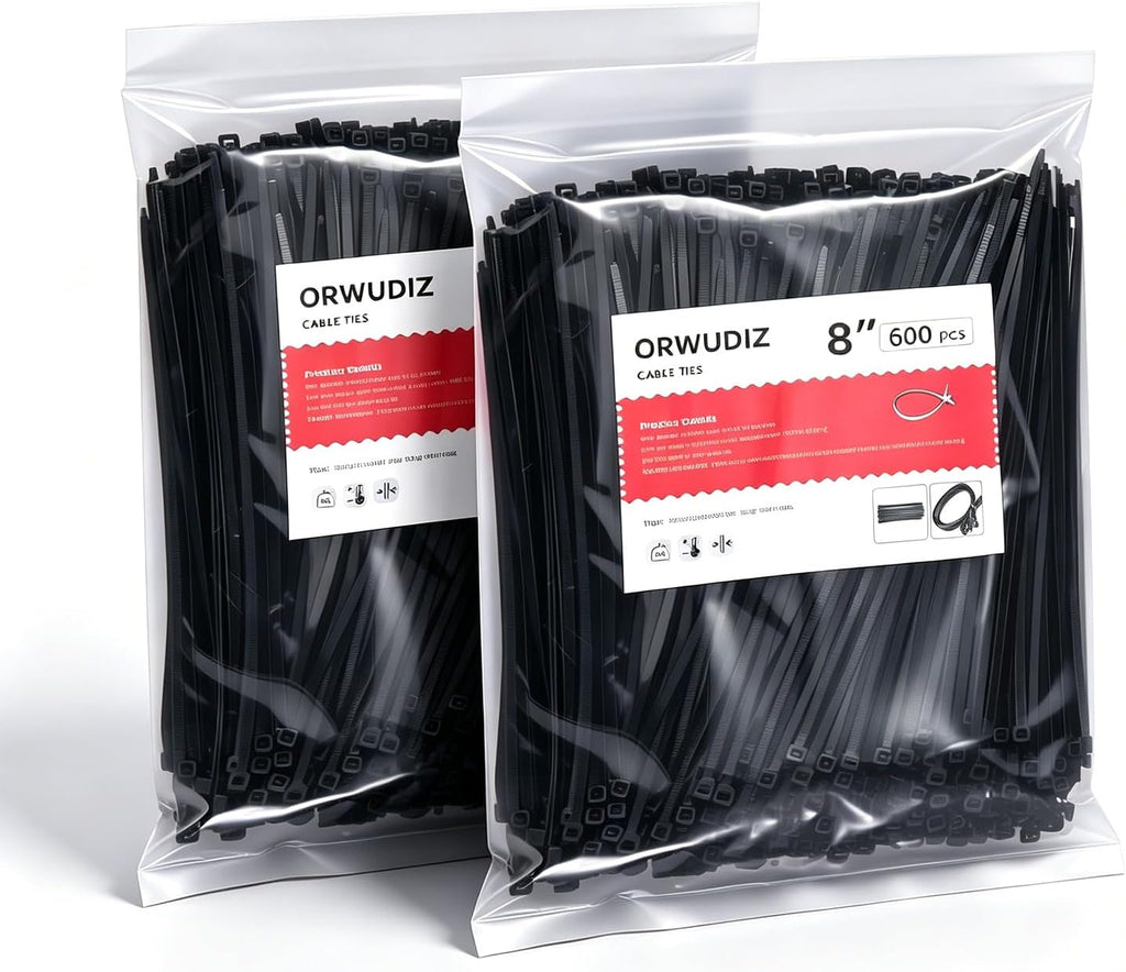 Cable Zip Ties, 8 Inch Black 1200 Pcs