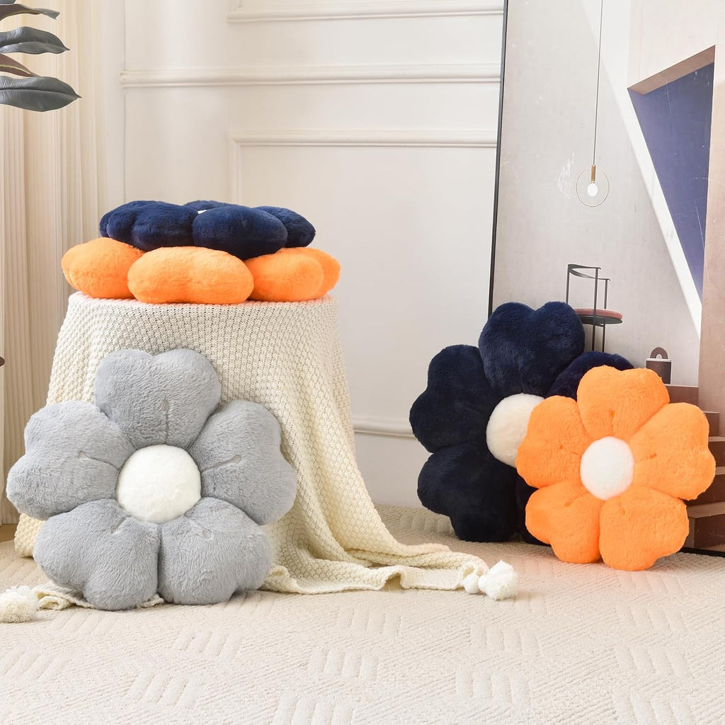 Flower Pillow, Cute Daisy Decorative Throw Pillows, Grey, 15 Inches