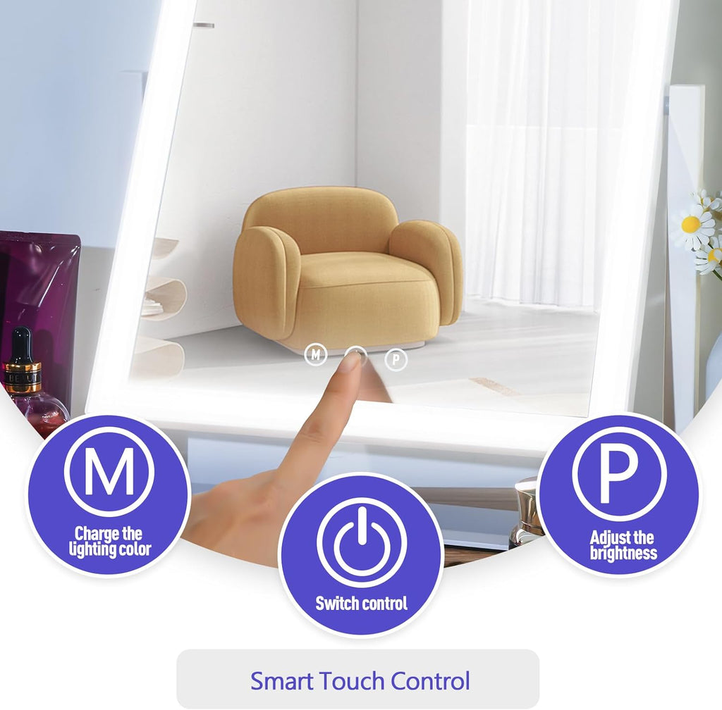 ViKert Vanity Mirror with Lights,Makeup Mirror with 5X Magnification Mirror, Light up Desk Mirror, Led Mirror for Desks, Makeup Vanity Mirror, 3 Color, Touch Control