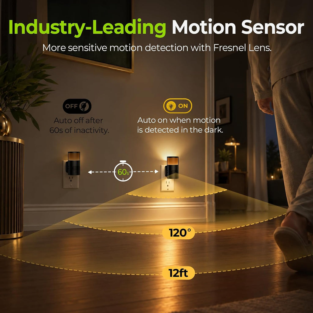 AUVON Plug in Night Light with Gradient Glow, Motion & Dusk to Dawn Sensor
