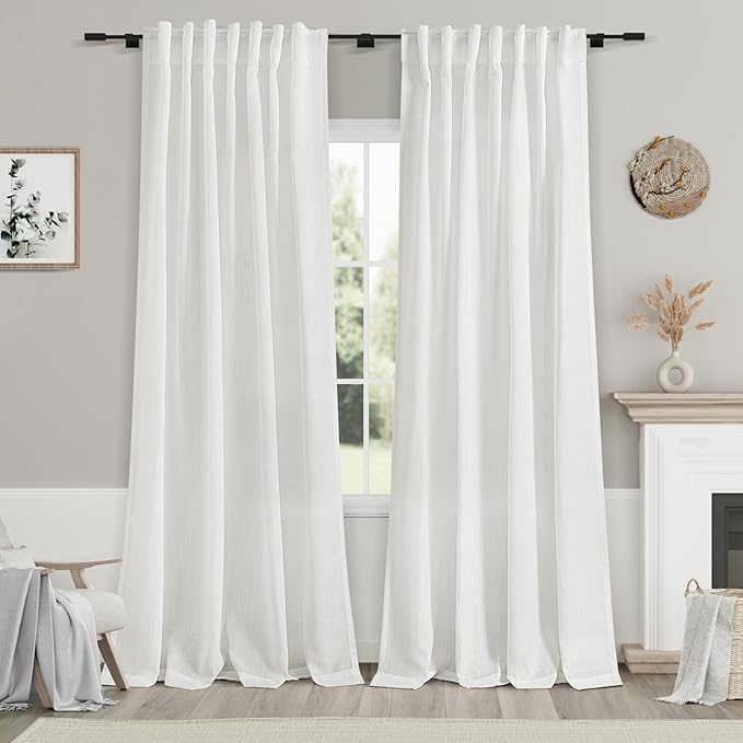 Extra Long White Linen Curtains 108 Inches Long 2 Panels Set by Nanspring