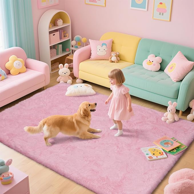 Large Shag Area Rugs for Living Room Bedroom, Big Ultra Soft Fluffy Pink Area - Image 4