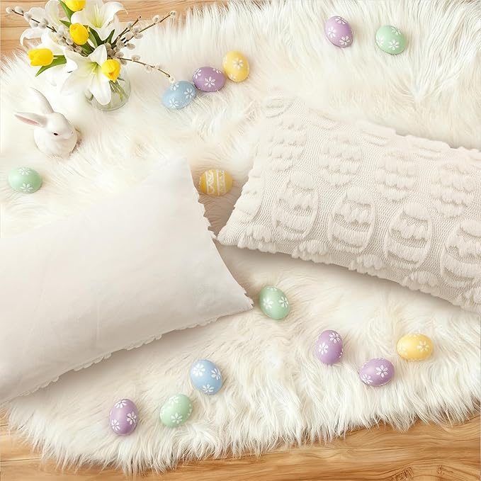 decorUhome Easter Cream White Egg Pillow Covers 12x20 Inch Set of 2, Soft Plush - Image 4