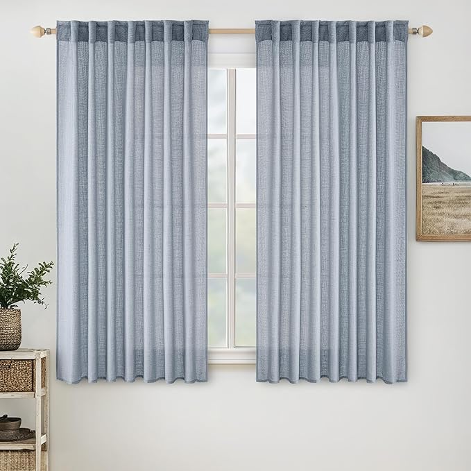 MIULEE Chambray Blue Linen Curtains 54 Inch Length 2 Panels by MIULEE