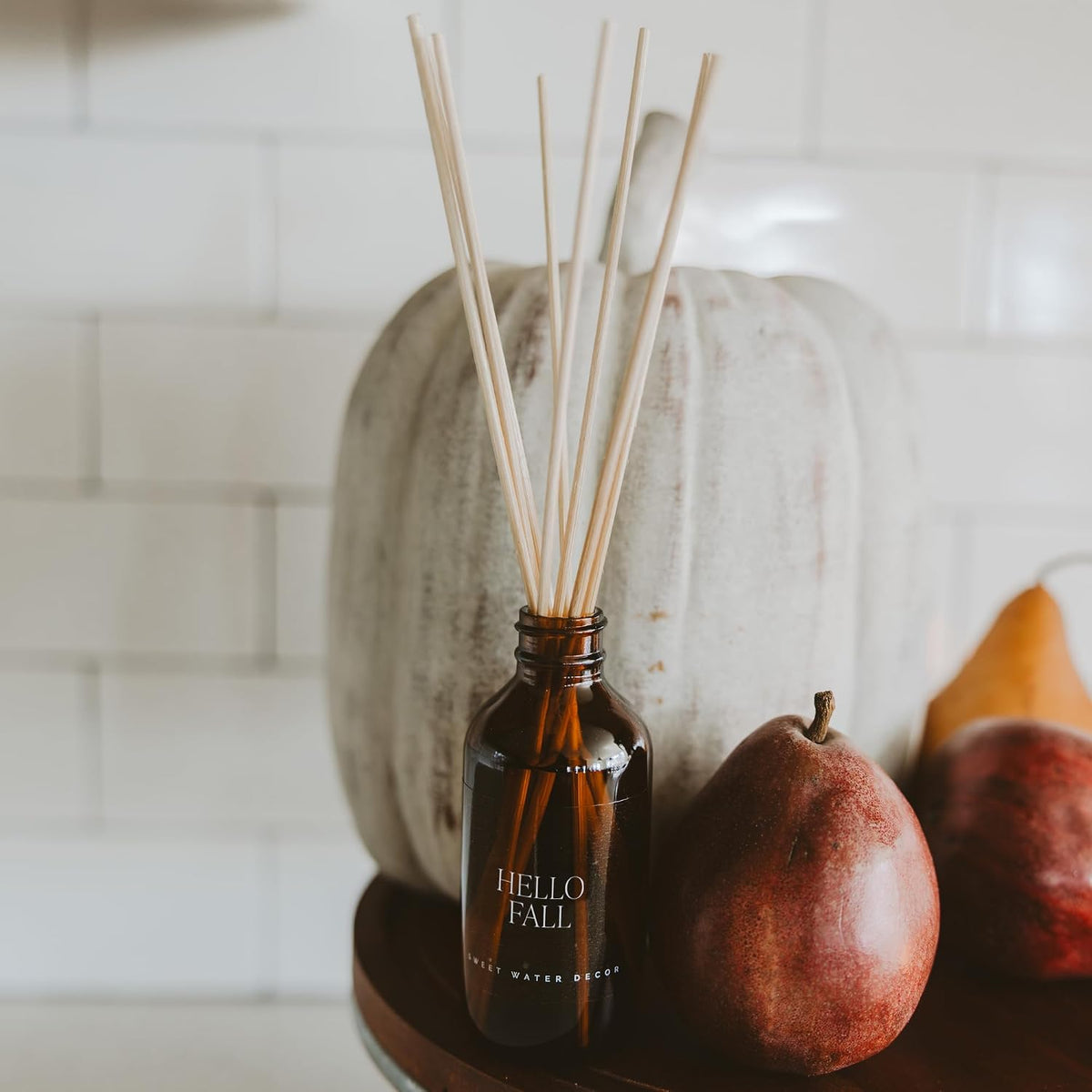 Sweet Water Decor Hello Fall Reed Diffuser Set - Hot Cider, Cinnamon, Cloves, Apple, and Nutmeg Fall Scented Diffuser - Scent Diffusers for Home, Fall Home Decor Long Lasting Fragrance Made in the USA