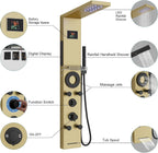 Hoimpro Brushed Gold LED Shower Panel Tower System,2 In 1Function Shower Panel Light Rainfall Waterfall Shower Rain Massage System with Body Jets Handheld Shower Sprayer, Stainless Steel, Wall Mount