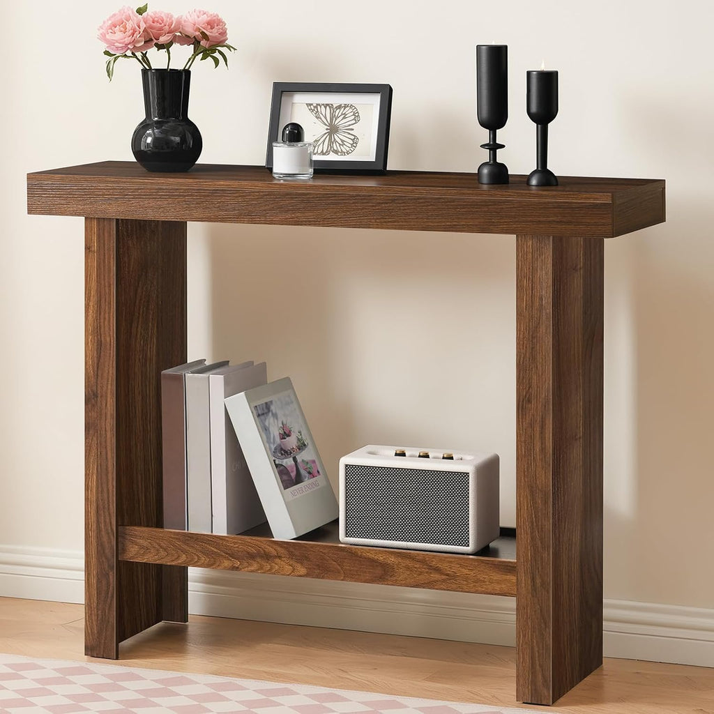 MAHANCRIS Modern Console Table, 39.4" Rectangular Entryway Table, Walnut