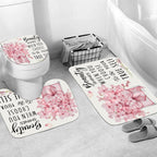AZHM 4pcs Pink Floral Bathroom Shower Curtain Set with Rugs and Accessories