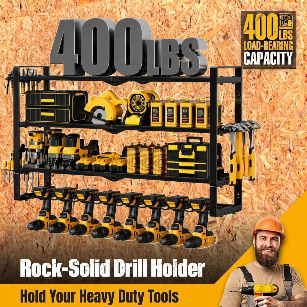 Extra Tall Power Tool Organizer Wall Mount, Drill Holder Storage Rack Shelf