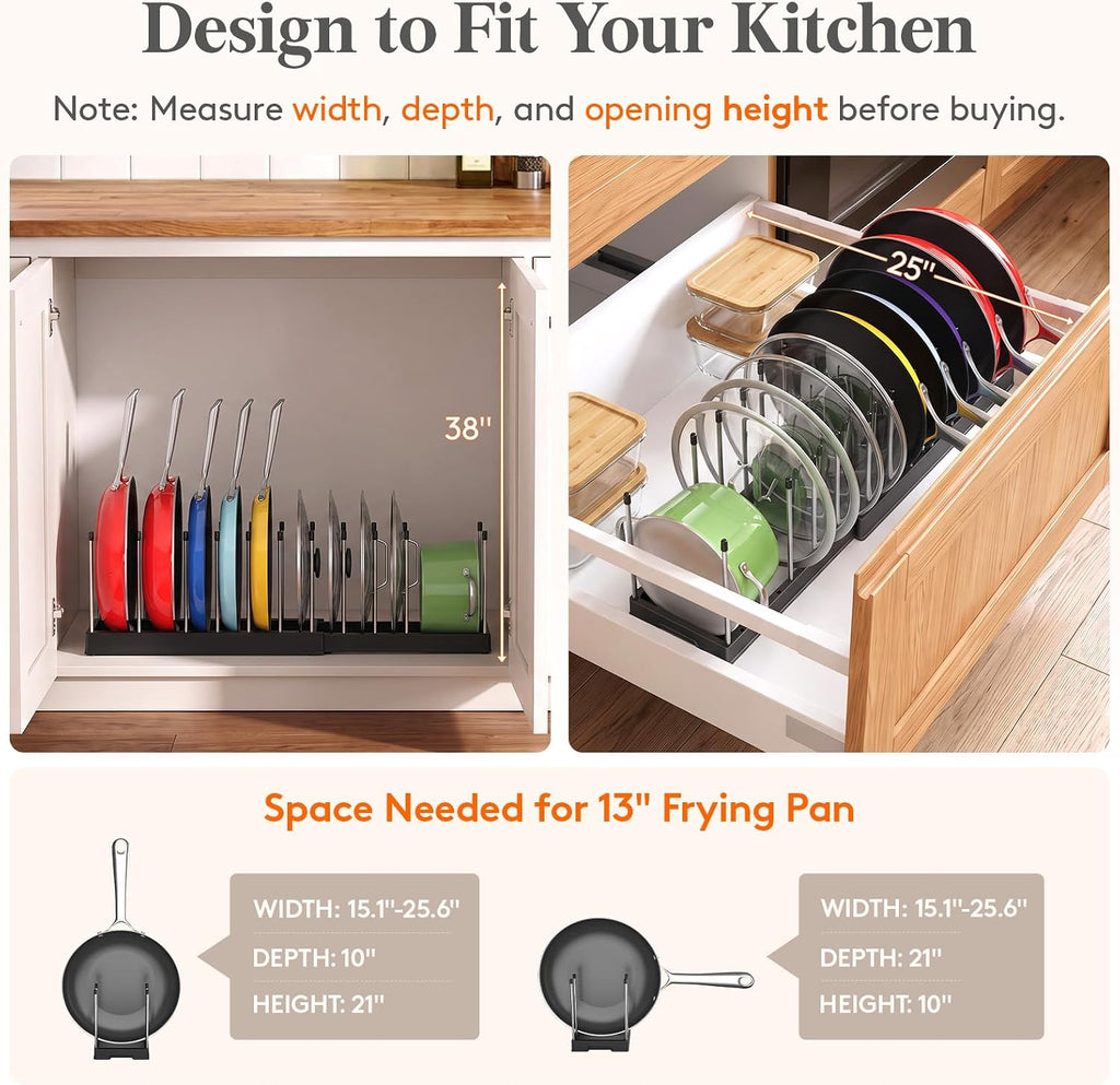 Lifewit Expandable Pot Lid & Pan Organizer for Cabinet with 11 Dividers