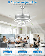 48 Inch Retractable Ceiling Fans with Lights and Remote, Modern Chandelier Fandelier Ceiling Fans, Quiet Reversible DC Motor, 6 Speeds, 3 Color Dimmable LED for Bedroom Living Room (Silver)