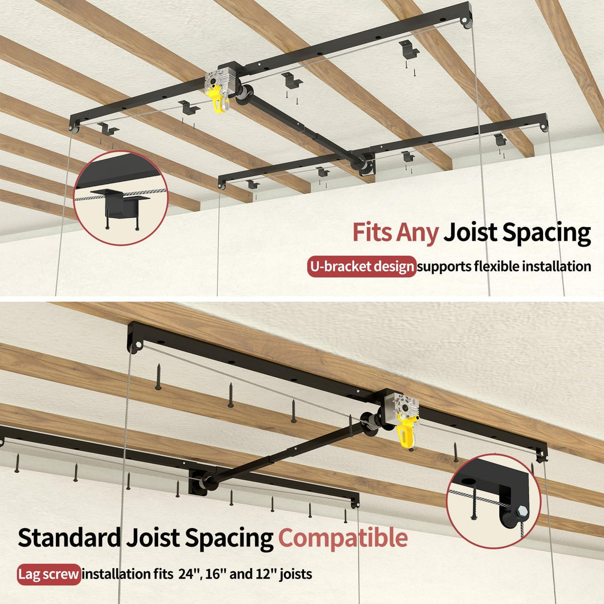 Garage Ceiling Storage Racks – 4x8 FT Overhead Garage Storage Rack with Safety Lock, Heavy-Duty Ceiling Mounted Lift System and Storage Organizer, Ideal for Maximizing Overhead Space, 325 lbs Capacity