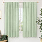 LAMIT Light Green Linen Window Curtains 63 Inch Length, Light Filtering Neutral by LAMIT