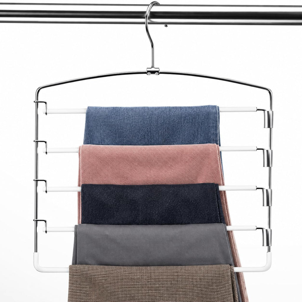 FeeraHozer Pants Hangers Non Slip 3 Pack Space Saving Hangers Multi-Layer Swing Arm Pants Hanger Stainless Steel Space Saver Hanger Closet Storage Organizer for Jeans Trouser Slacks Clothes (Black)