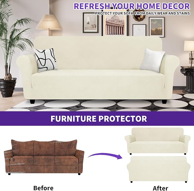 ZNSAYOTX Super Stretch Couch Cover, New Striped Sofa Covers Fitted Slipcovers - Image 2