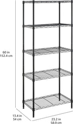 Amazon Basics 5-Shelf Multipurpose Adjustable Steel Garage Shelving Unit, Storage Rack for Kitchen, 200 lbs Per Shelf, Easy Assembly, 13.4"D x 23.2"W x 60"H, Black