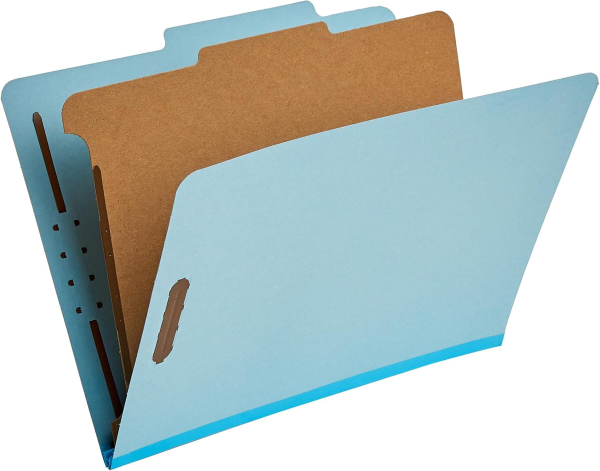 Amazon Basics Classification Folder with Prongs, Pressboard, 2 Dividers, 2-Inch Expansion, Letter Size, Red, Pack of 10, for Organizing Documents