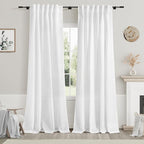 White Linen Curtains 84 Inch Length 2 Panels Back Tab Rod Pocket Semi Sheer by Nanspring