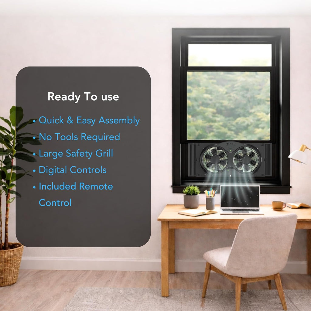 COMFORT ZONE Reversible Twin Window Fan with 3-Speeds & Expandable Width