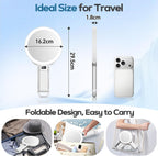 30X Travel Magnifying Mirror with Light, Height Adjustable Vanity Mirror with Phone Holder Stand, Portable Compact Handheld Makeup Mirror with Smart Display for Travel, Daily Makeup Use, White