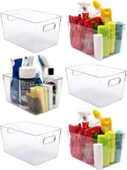 Clear Plastic Storage Bins, Perfect for Kitchen Organization or Pantry Organization and Storage, Laundry Room, Fridge, Freezer Organizer Plastic Storage Containers for Organizing, Cabinet Organizers