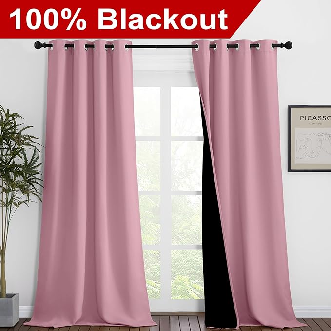 NICETOWN Crystal Pink Full Shade Curtain Panels, Pair of Thermal Insulated & - Image 2