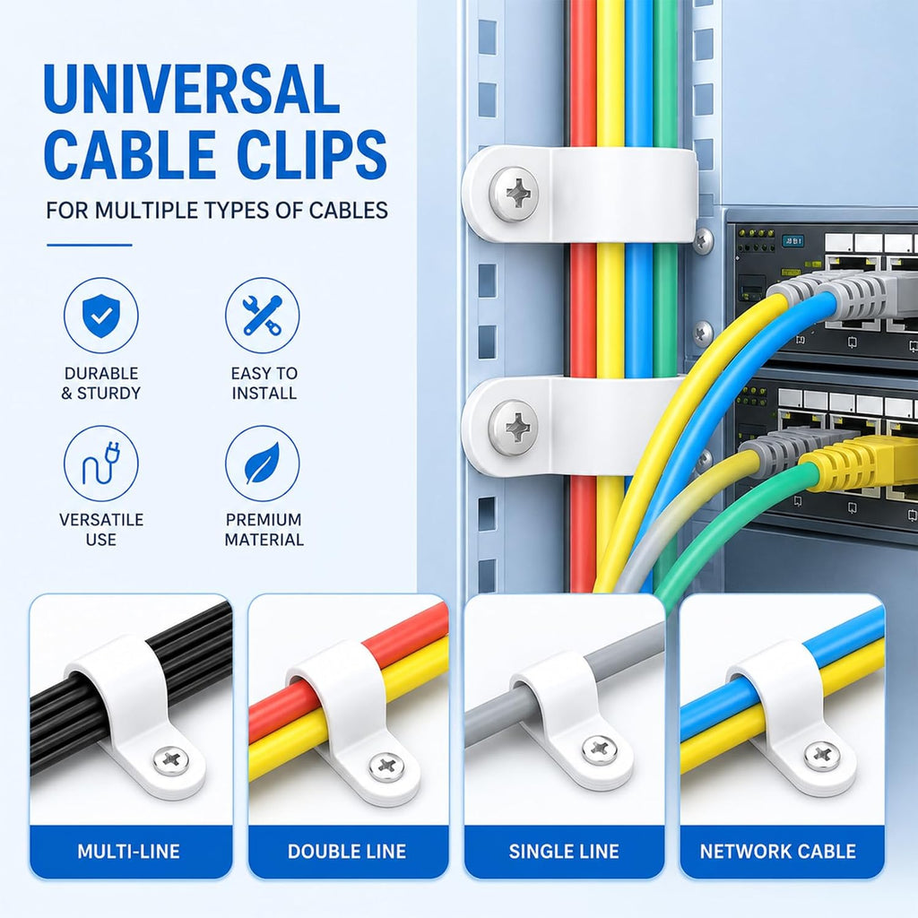 330 Pcs White Cable Clips Wall, Plastic Wire Cable Clamps with Screws, R Nylon Wire Clips for CordsWire Clamps for Cables, cCable Management Clipss, for Organizing Electric Wires Cords(5 Sizes)
