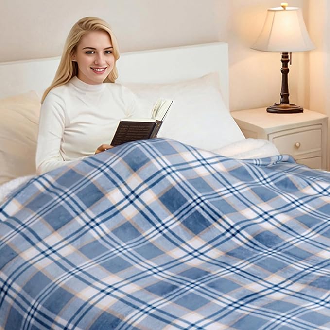 PU MEI Sherpa Blanket Queen Plaid Thick Bed Blanket, 80”*90” Super Soft Flannel - Image 5