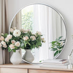Round Mirror 30 inch Silver, Circle Mirror, Brushed Nickel, Chrome
