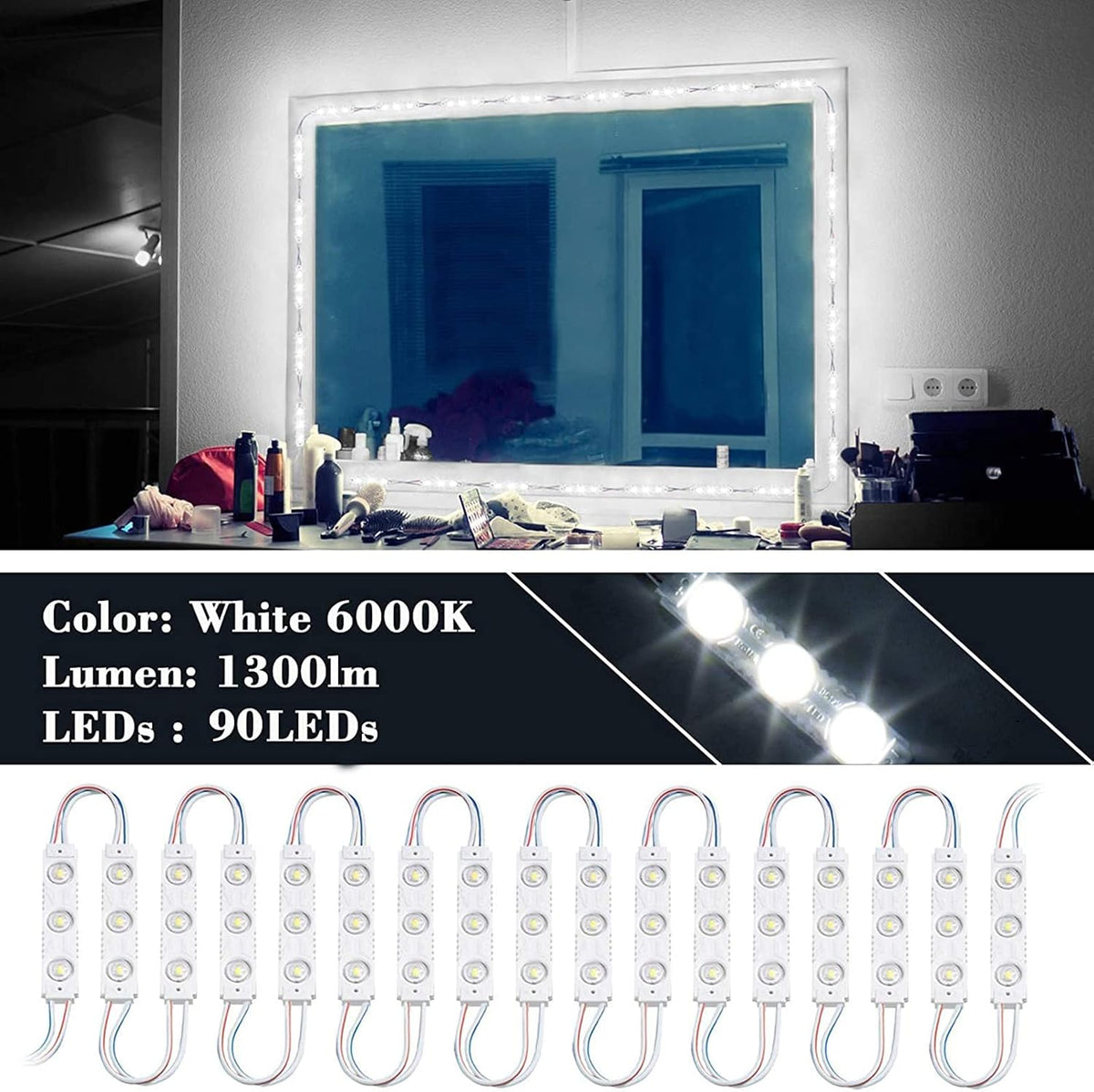 Kintion LED Vanity Mirror Lights with RF Remote, Dimmable Hollywood Style 13ft(4m), Bathroom Waterproof, for Full Body Mirror, Makeup Mirror, Vanity Mirror, Bathroom Mirror(Mirror Not Include)
