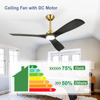 Modern Ceiling Fan with Light: Black and Gold Ceiling Fans with Remote and Smart APP Control 3 Blades - 52 Inch Ceiling Fan for Indoor Living Room Bedroom