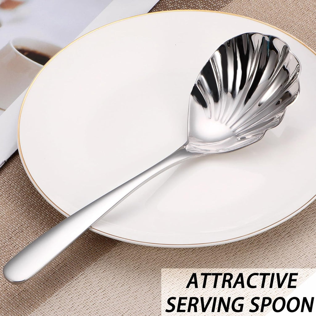 Large Serving Spoon,9" Serveware Spoons Set,Stainless Steel Catering Serving Utensils for Party Buffet Dinner Banquet Cooking Kitchen Basics,Dishwasher Safe(Silver)