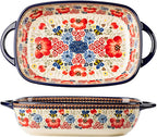 Vintage Flowers Style Ceramic Bakeware Casserole Dish Baking Pan Lasagna Pans Baking Dish with Handles for Oven/Cooking/Kitchen-1 PCS-Red Flowers-60 OZ