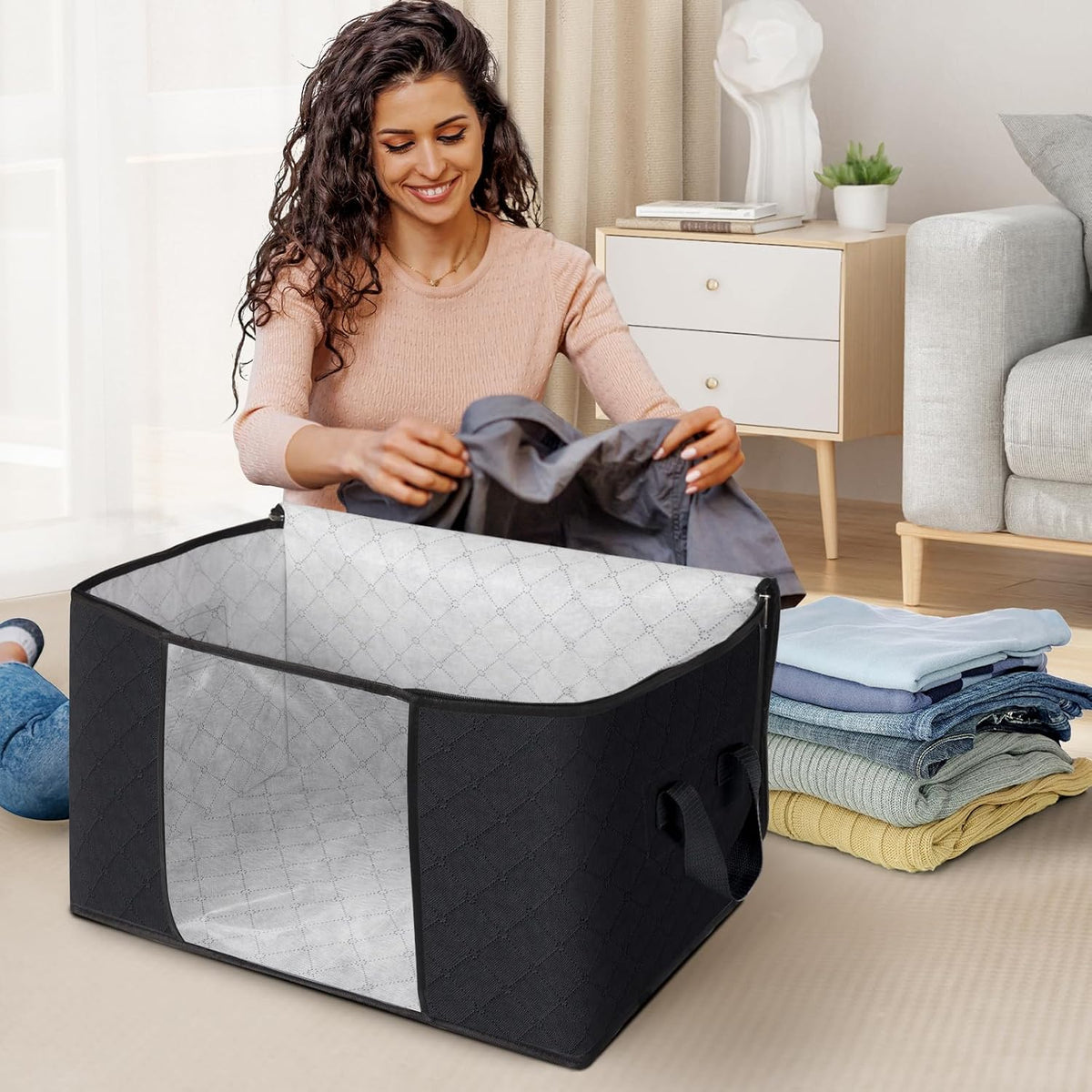 Fab totes 6 Pack Storage Bags for Clothes Blanket Storage Bins with Lids