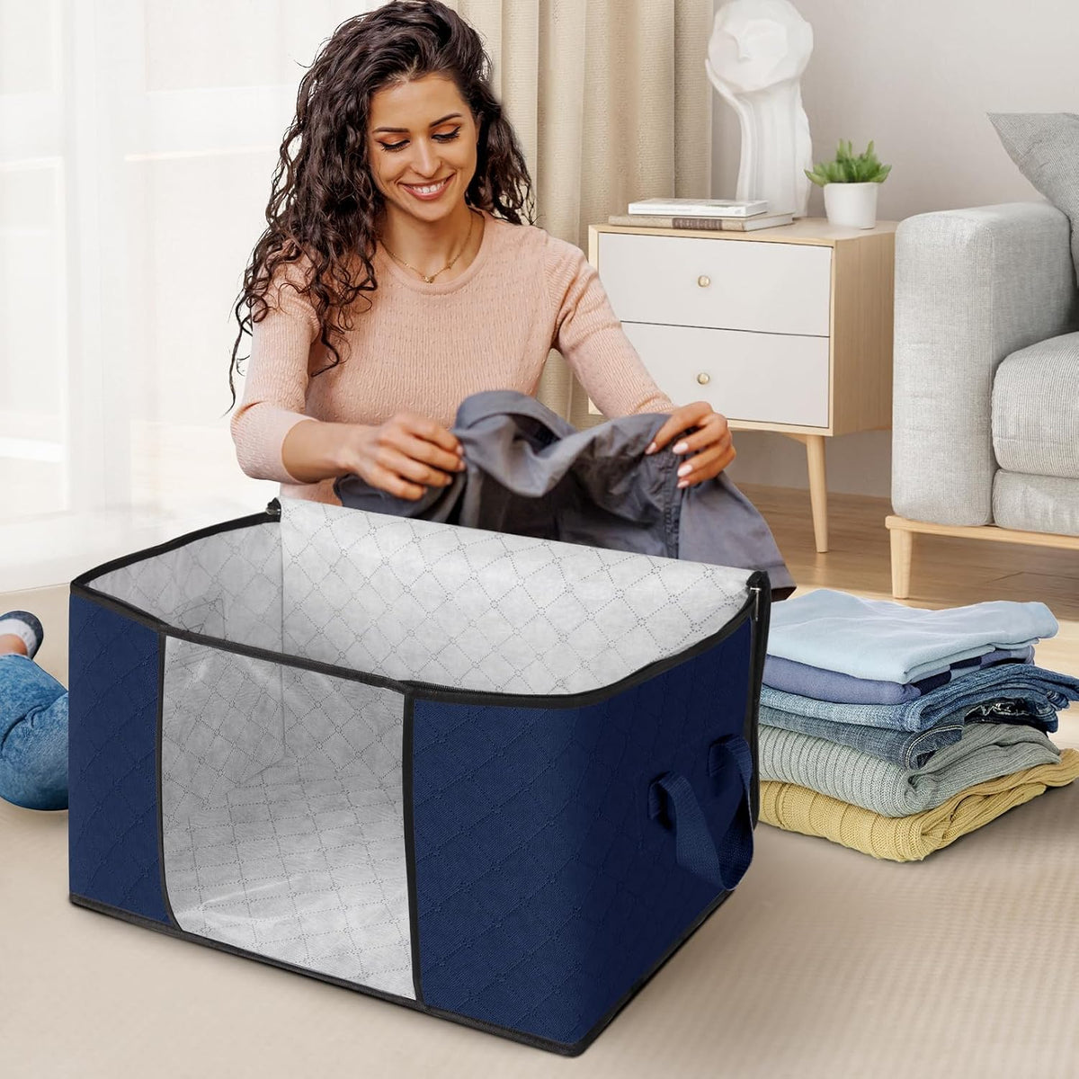Fab totes 6 Pack Storage Bags for Clothes Blanket Storage Bins with Lids