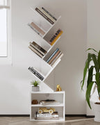 SUNMORY 6 Tier Tree Bookshelf, Tall Small Bookcase with Storage Cabinet