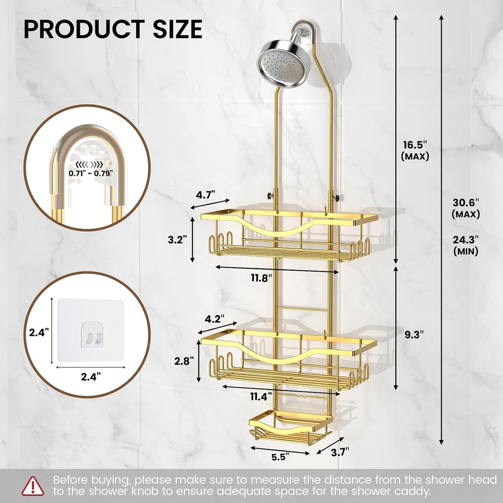 Adjustable Shower Caddy Hanging Rustproof Shower Organizer, Gold