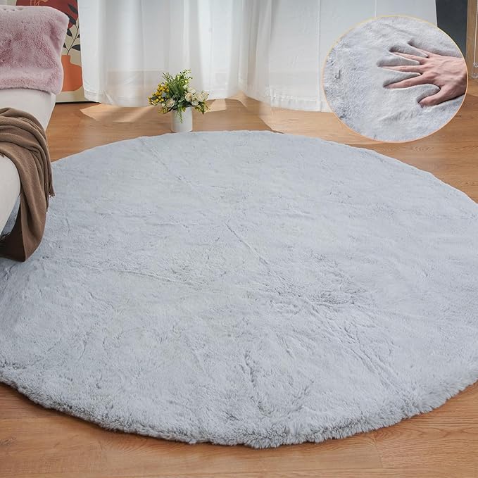 ORINOVA Silver Grey Round Rugs 8ft Shag Washable Area Rugs by ORINOVA