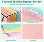 SUNEE Plastic Hanging File Folders,12 Pack Letter Size Hanging File Folders with 1/5-cut Tabs,Stay Organized for Your Home and Office Bulk File,Documents and Paper,6 Pastel Colors