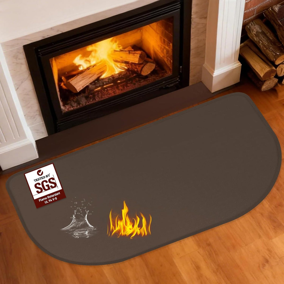 SUNICO 1 MM Fire Resistant Rugs for Fireplace, 2'7.5'' x 1'7.7'', Black