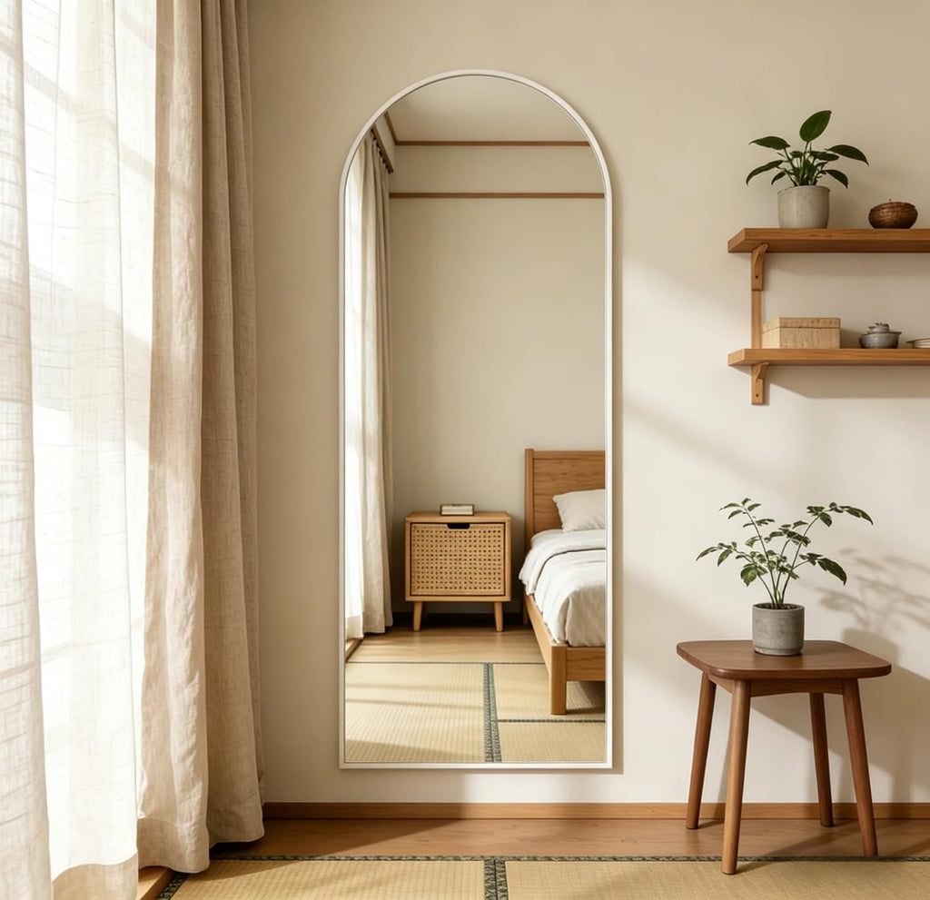 14" x 48" Arched Full Length Mirror White Frame Over Door & Wall Mounted
