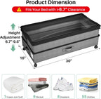 Kitstorack Under Bed Storage with Wheels 2Pack Height-adjustable Under Bed Storage Containers,Under Bed Shoe Storage Organizer with Clear Window&Label, Suitable for Clothes Storage, Gray