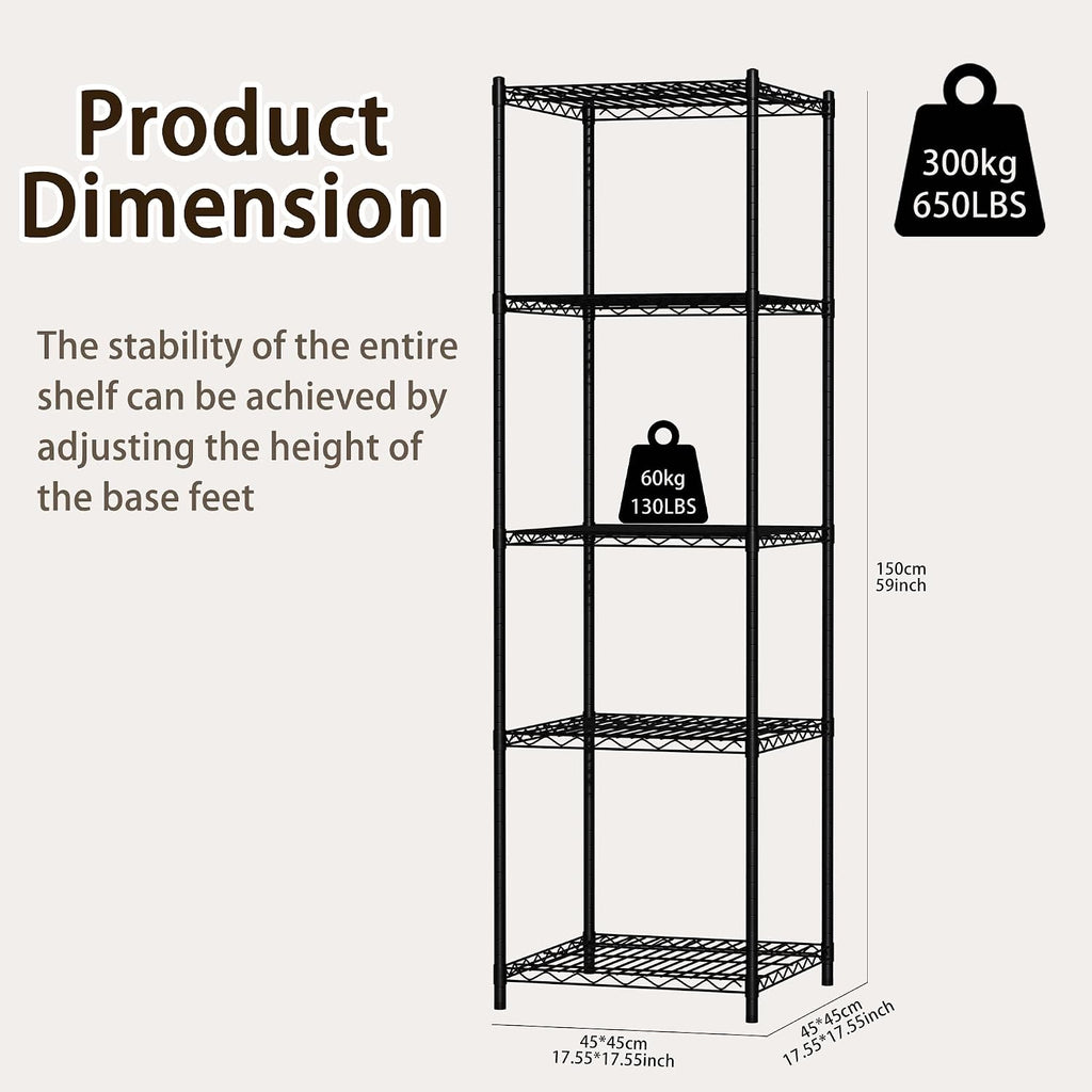 Wire Storage Standing Shelf Rack Tower, Corner Metal Shelving Unit with Adjustable Shelves, Space-Saving Organizer for Garage, Kitchen, Bathroom, 18 * 18 Inch