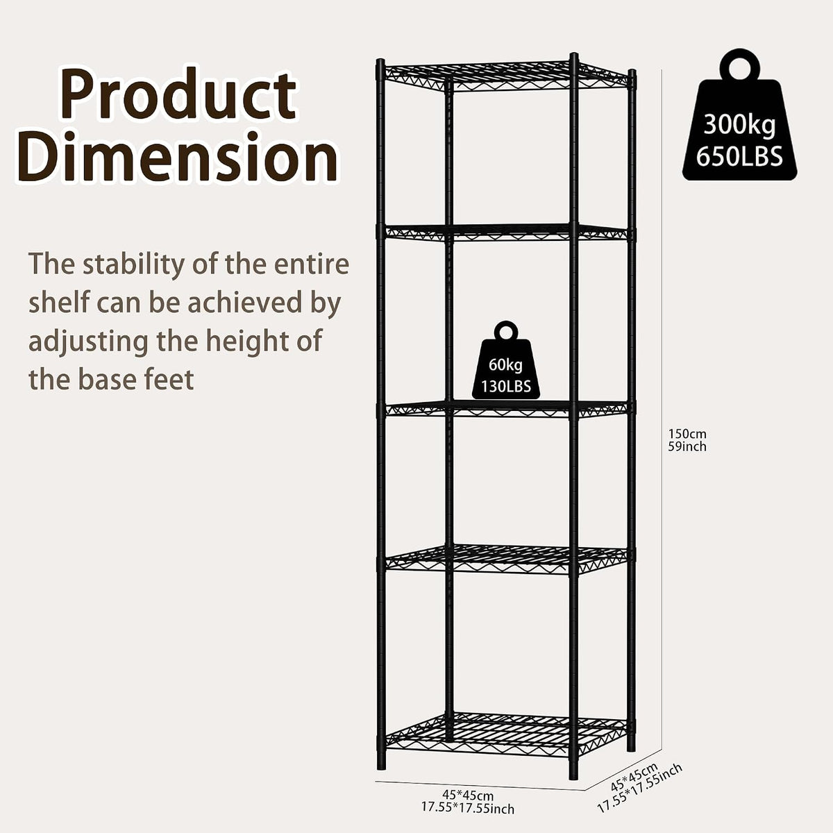 Wire Storage Standing Shelf Rack Tower, Corner Metal Shelving Unit with Adjustable Shelves, Space-Saving Organizer for Garage, Kitchen, Bathroom, 18 * 18 Inch