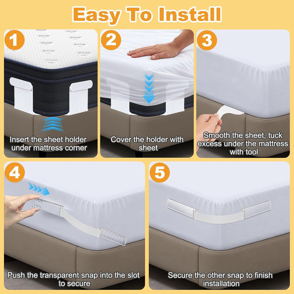 TRELC Bed Sheet Holders for Corners, 4PCS Fitted Sheet Holders with Tool