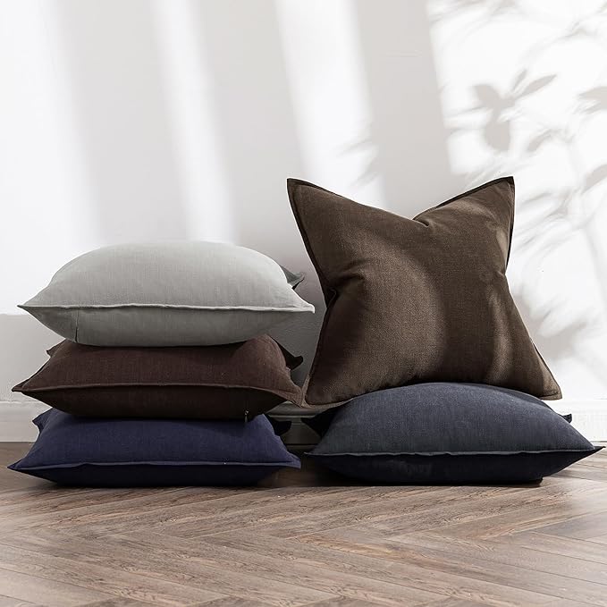 MIULEE Decorative Linen Euro Sham Pillow Covers 22x22 Inch Dark Coffee - Image 5