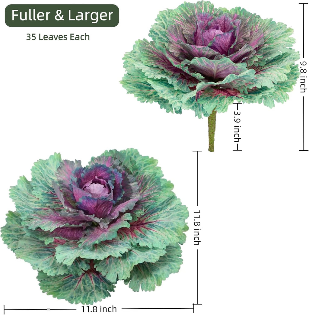 2 Pack 11.8″ Fall Faux Cabbage for Outdoor Planters Porch/Garden/Yard Decor