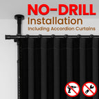 100% Blackout Room Divider Curtains Sets Black 1 Panel W100 x L84in No Drill Curtain Rods(H) 43-120×(W) 35-100 in for Bedroom Privacy Partition Separator