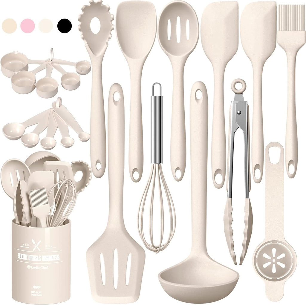 Silicone Kitchen Utensils Set, Umite Chef 22Pcs Cooking Utensils Spatula Set, Heat Resistant Non-Stick Silicone, Dishwasher Safe Cooking Gadgets Tools Set(Black)
